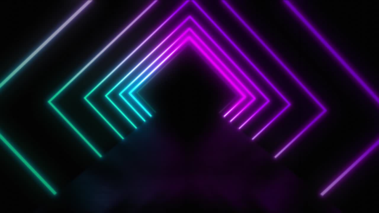 patrón de iluminación de neón hecho de haces rosados que brillan en la oscuridad. un túnel iluminado o carretera con rayos láser - 4k