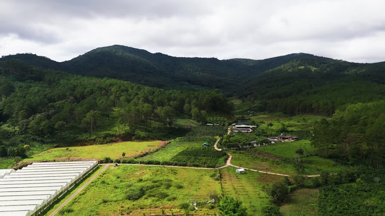 Aerial View Pan of the Road in the Mountains in Lam Dong