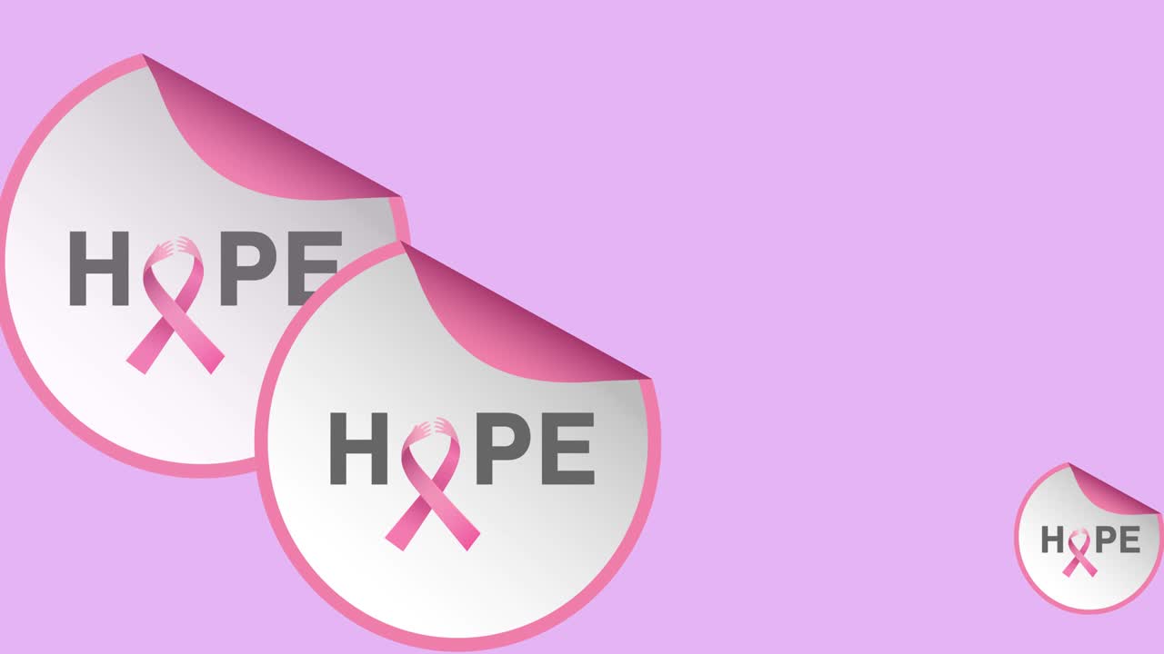 ⁇ 색 배경에 나타나는 여러 개의 분홍색 리본 로고와 희망 텍스트의 애니메이션