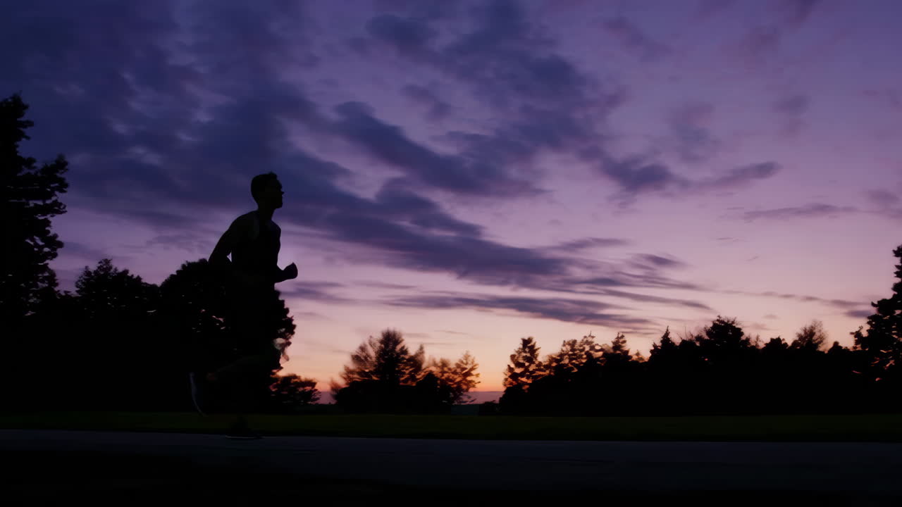 Silhouette of a runner during sunset in a park