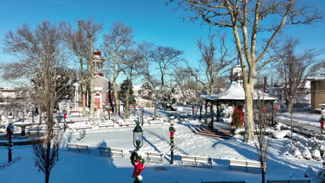 town park with gazebo and christmas tree