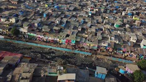 dirty water and lack of sewage system, dharavi slum, mumbai locality, india, aerial