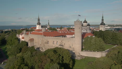 aerial footage of fortress in old town tallinn in estonia