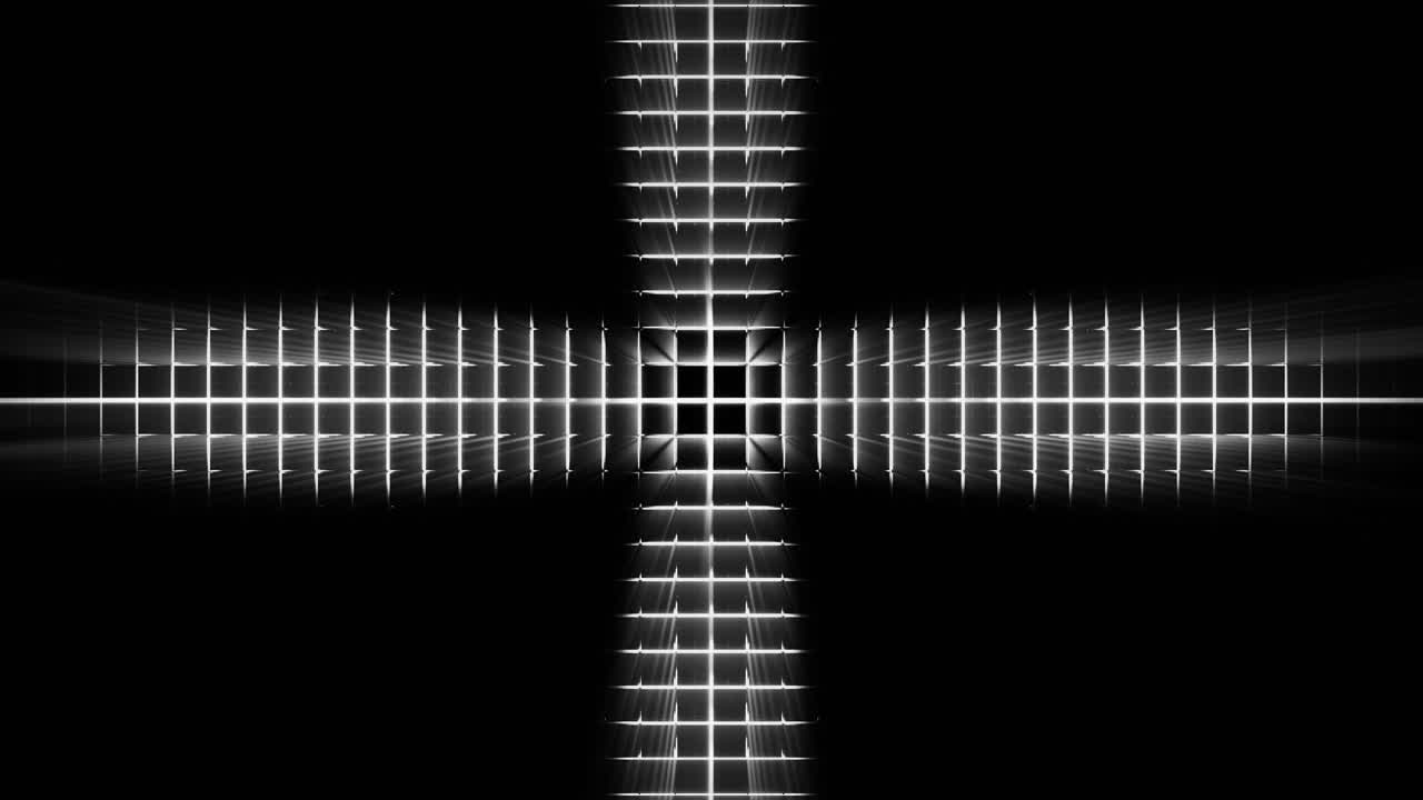 Pulsating white waves forming cross as moving up, 3d cgi rendered graphic animation