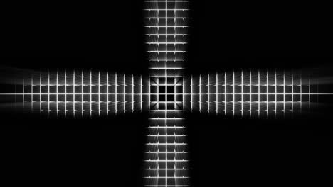 Pulsating-white-waves-forming-cross-as-moving-up,-3d-cgi-rendered-graphic-animation