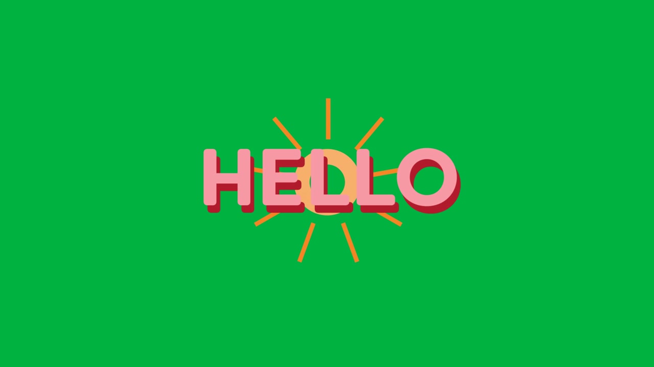 Animated Hello Text Greeting on Green Screen Background