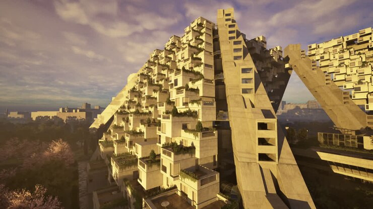 Diseño arquitectónico único en un paisaje urbano moderno al atardecer