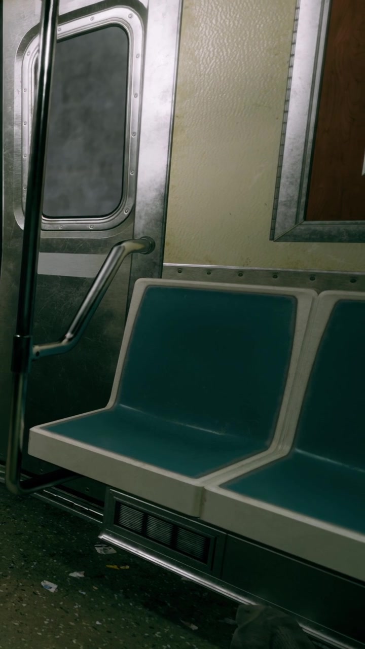 Sedili in un treno della metropolitana vuoto durante le ore non di punta in una città.