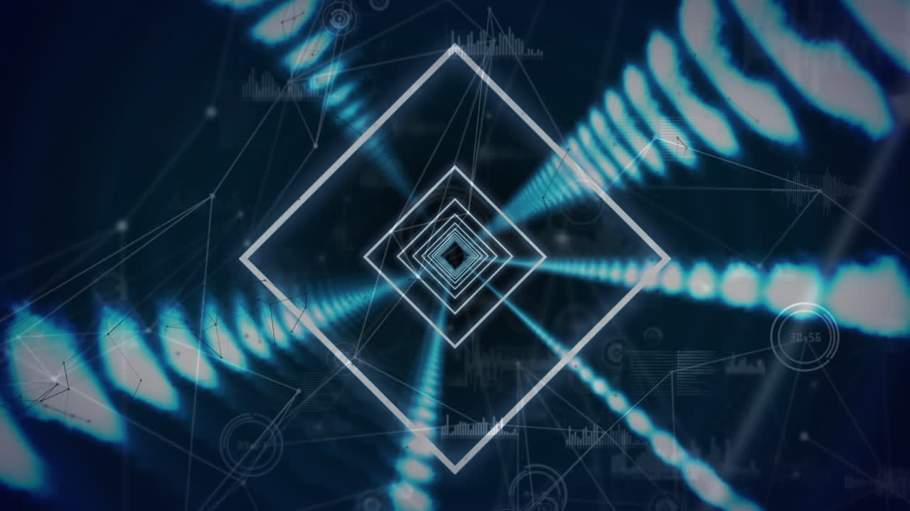 animación de un túnel cuadrado en un patrón sin costuras contra la red de conexiones y procesamiento de datos