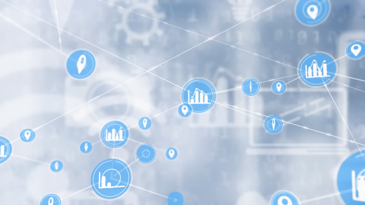 파란 하늘을 배경으로 연결 아이콘의 웹