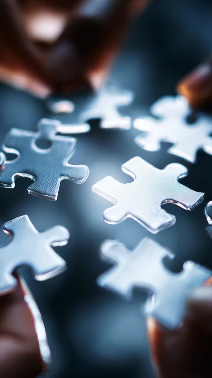 Fingers Bringing Together Puzzle Pieces in Soft Focus, Symbolizing Problem Solving and the Process of Connecting Different Elements in Life