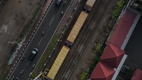 aerial view of train and road in southeast asia