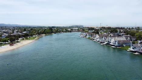 aerial drone footage of san mateo suburbs riverside , beautiful house cottages, california