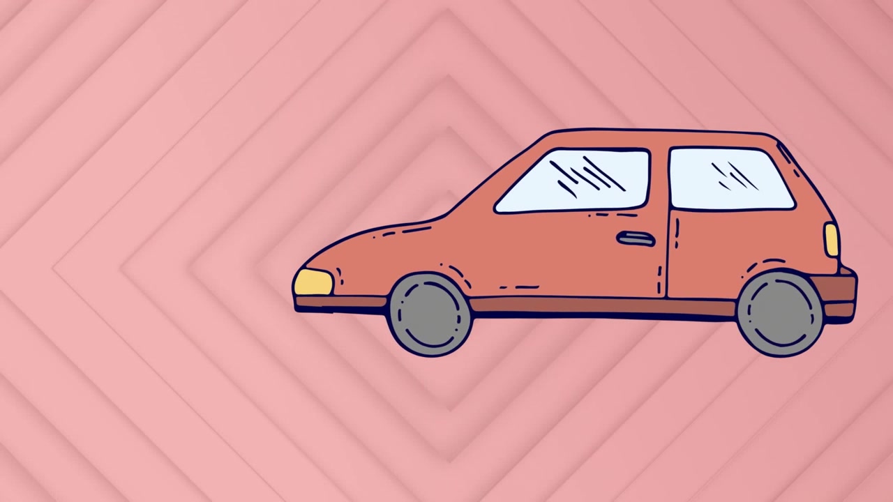 Animazione di un'auto su rombi su sfondo viola