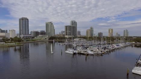 4K-Aerial-Drone-Video-of-Sailboats-and-Yachts-at-Marina-on-Tampa-Bay-in-Downtown-St