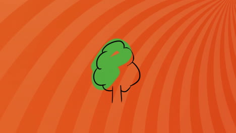 tree with green and orange leaves animation over orange spiral background