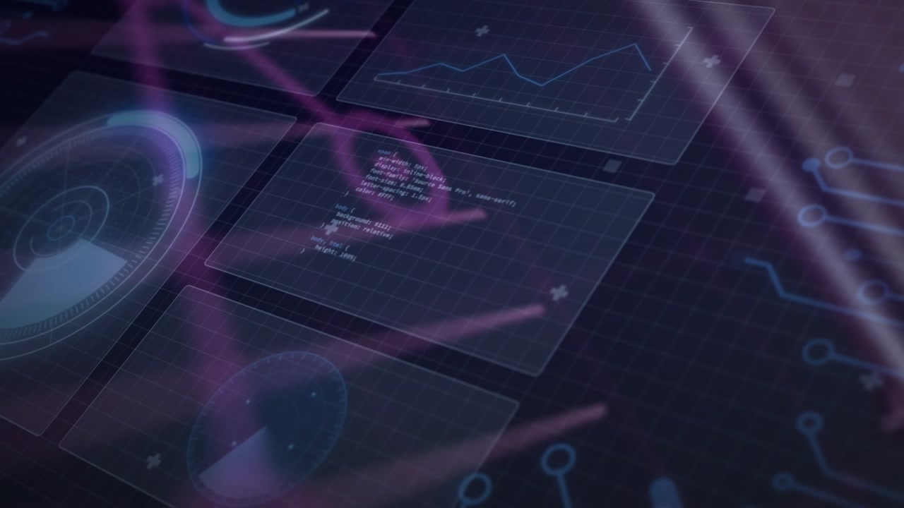 Animation of scope scanning over data processing on black background