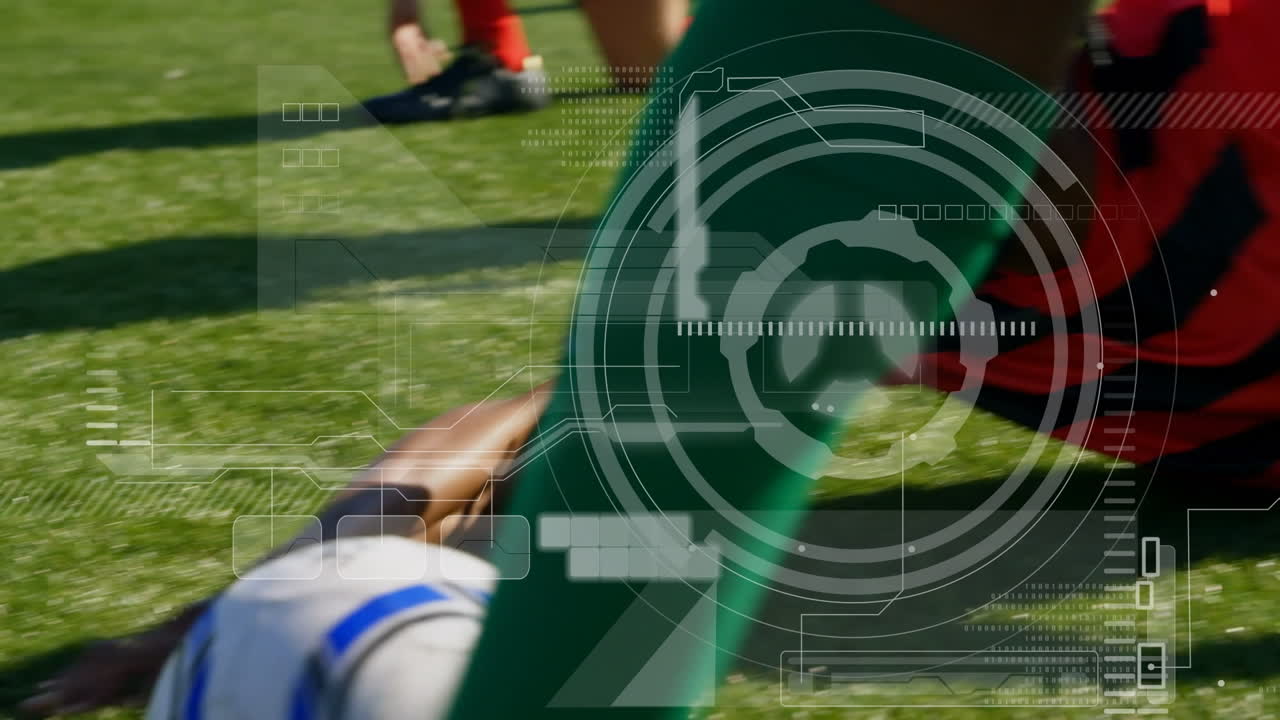 배경에서 다양한 축구 선수에 대한 데이터 처리의 애니메이션
