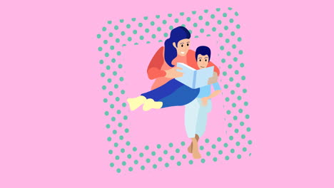 composition of family embracing on pink background