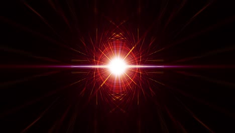 bright red orange rays of light flare outwards. pulsar star radiating light with abstract fantasy pulsating burst energy effect. 4k 3d rendering seamless loop optical flare light with magic light rays