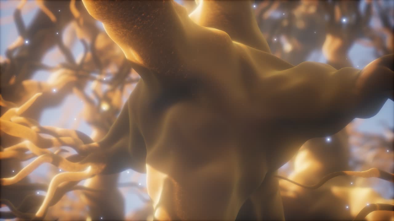 viaje a través de una red de células neuronales dentro del cerebro