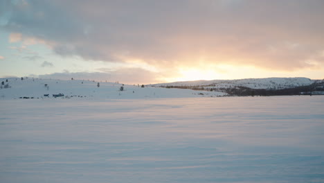 panning over beautiful snowy landscape in kirkenes, norway