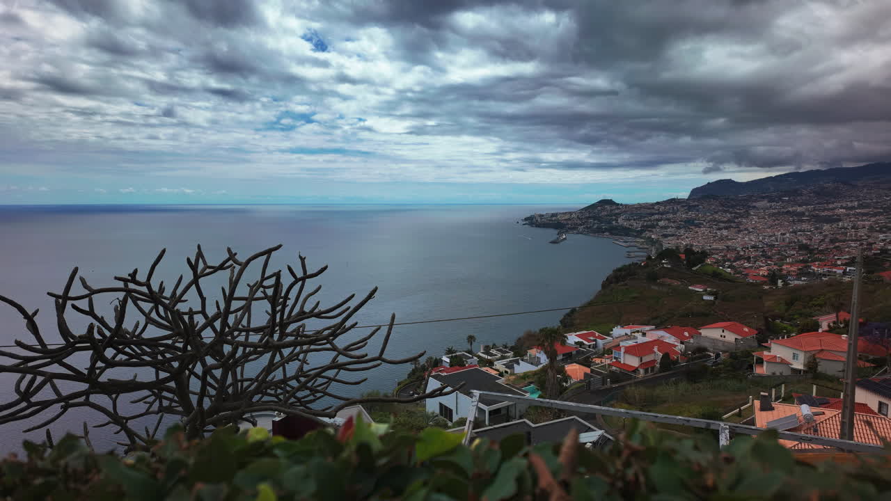 Funchal timelapse on an overcast day, panning left to right, Madeira island, Portugal