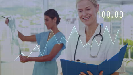 animation of data processing over diverse doctors working in hospital