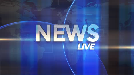 animation text news live and news intro graphic with blue lines and world map in studio
