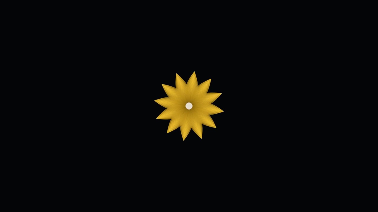 Animierte goldene Blumengrafik auf schwarzem Hintergrund