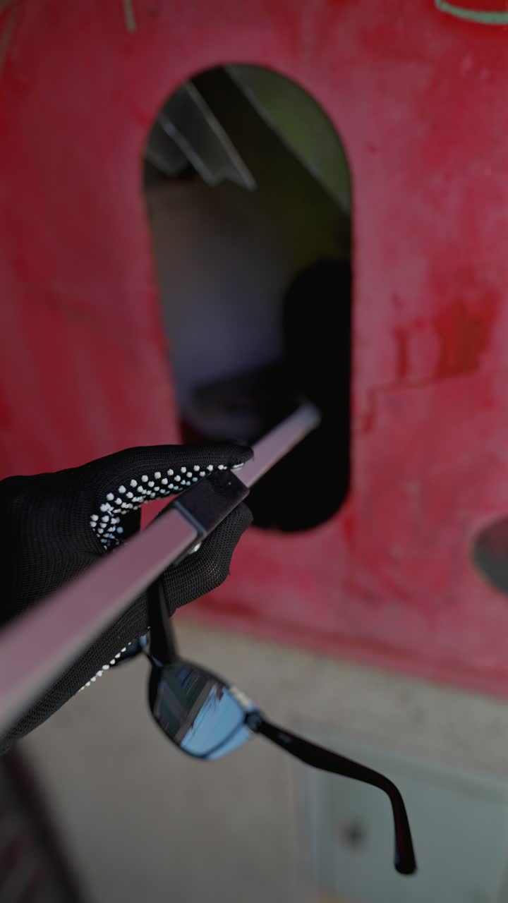 mano en el contenedor de reciclaje con gafas de sol