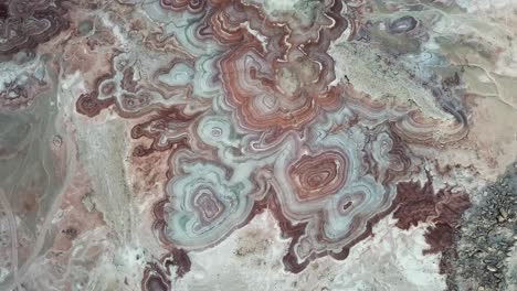 Abstract-Top-Down-Aerial-View-of-Striped-Sandstone-Hills-in-Utah-Desert-USA,-Another-Planet-Landscape-on-Earth