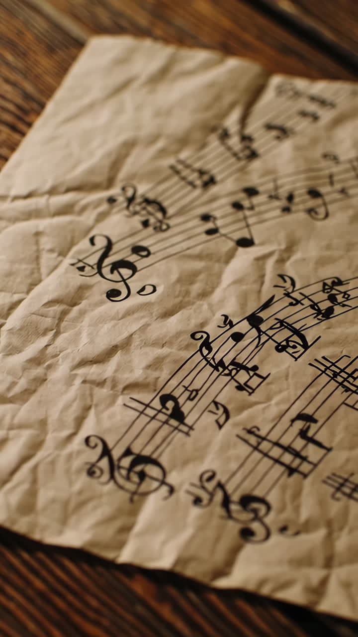 Vintage Music Sheet on Wooden Table
