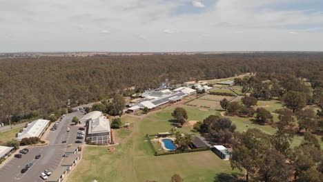 aerial view of golf course swimming pool and accommodation