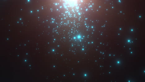campos de estrellas azules cinemáticas y brillos voladores en la galaxia 1