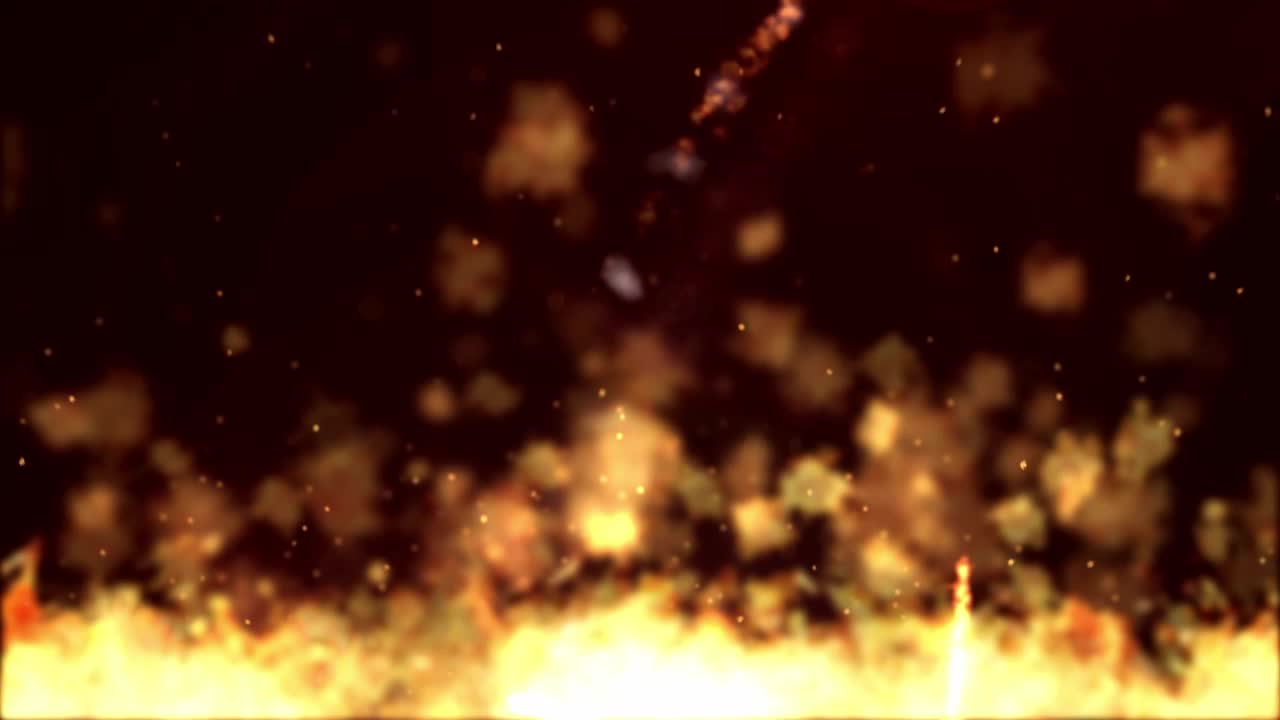 animación de fondo 3d de chispas de fuego que vuelan dejando un rastro de humo con llamas ardiendo en la parte inferior