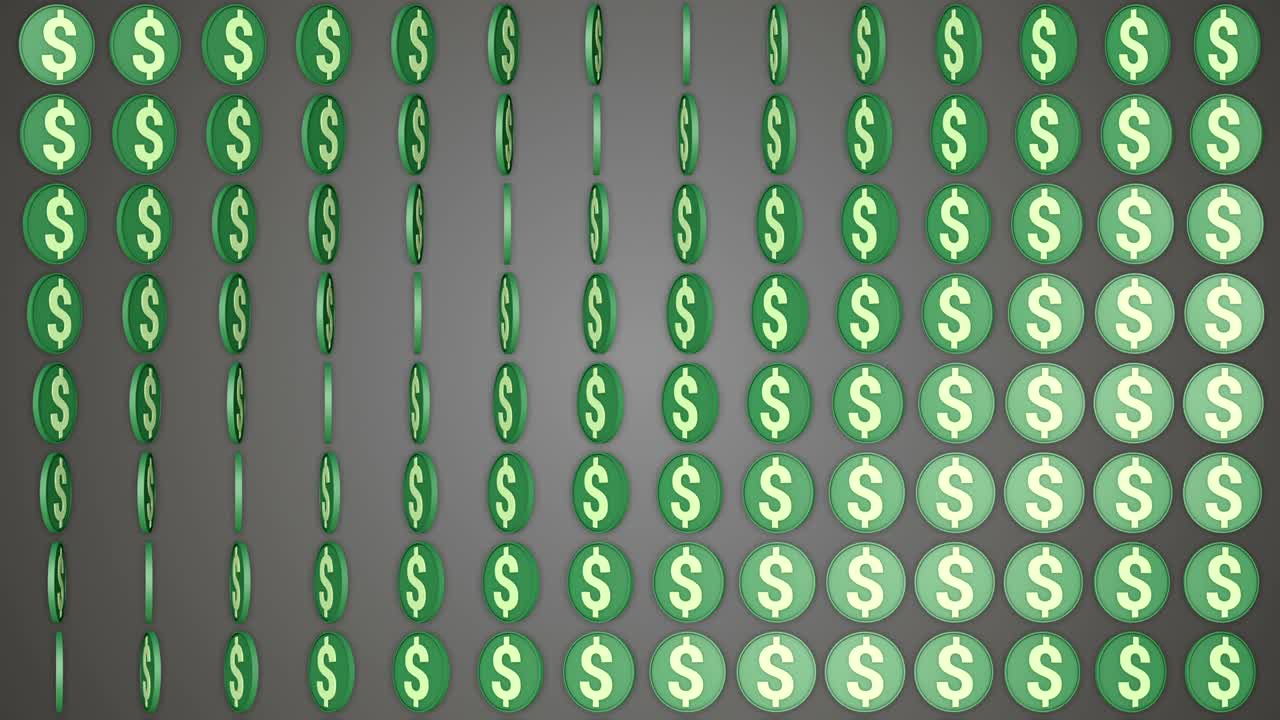 dinero estadounidense fondo verde monedas giratorias de dólar