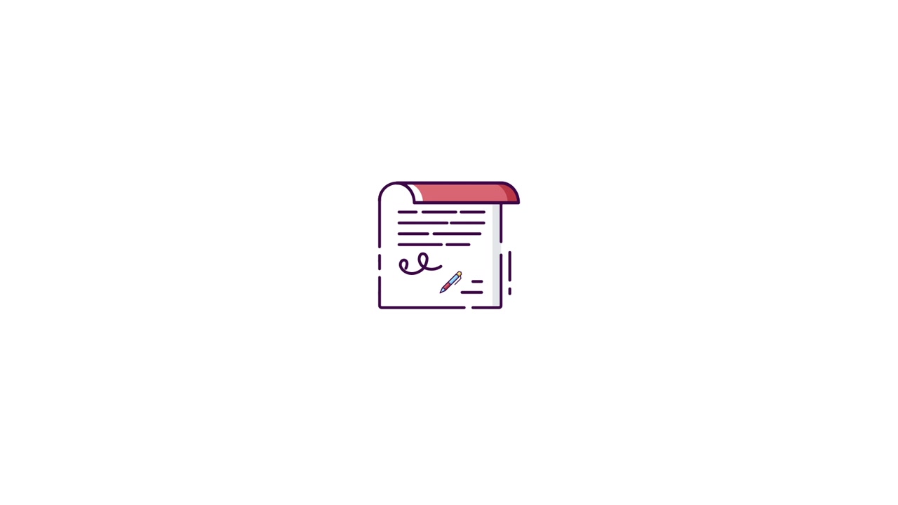 Animated Icon of a Document Being Signed with a Pen