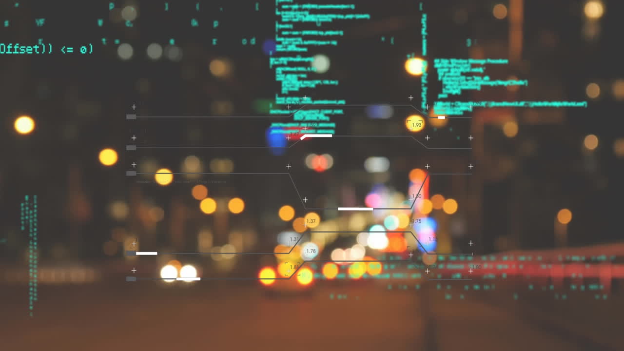 Animation of data processing over cityscape