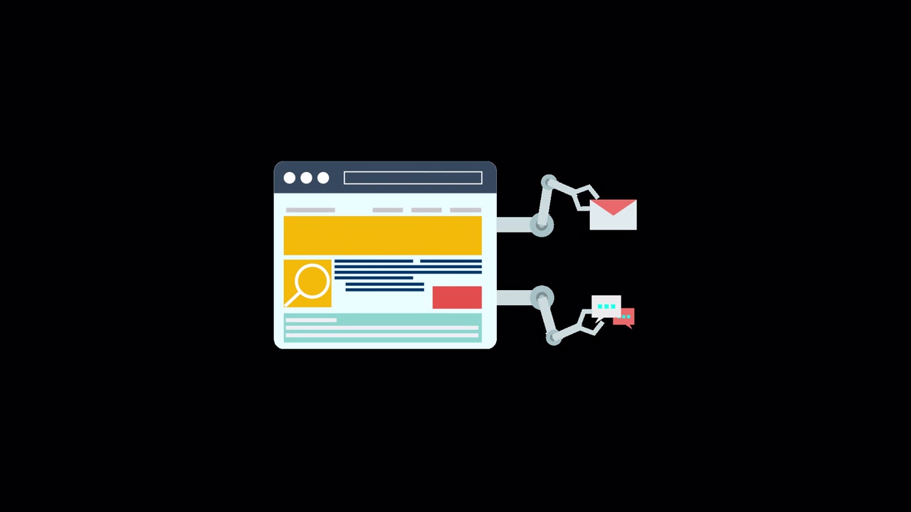 Animated Robotic Arms Extracting Data from a Web Browser Window