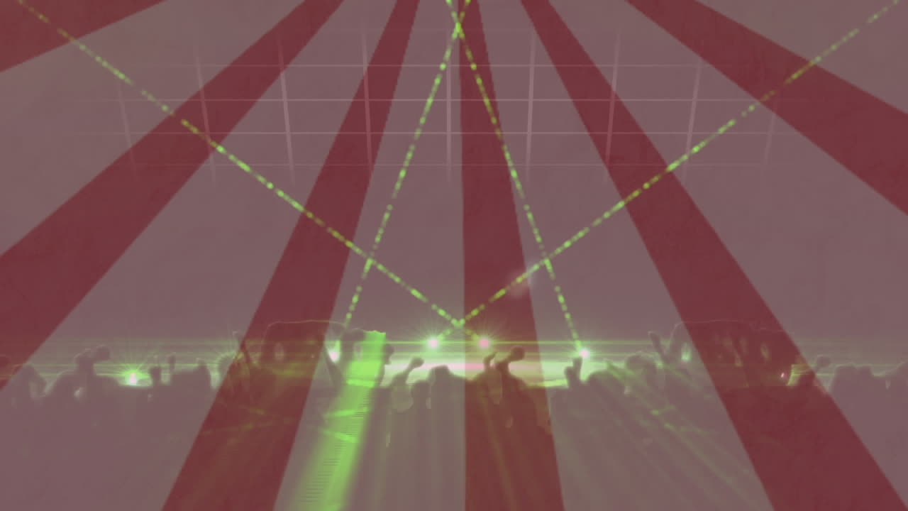 녹색 네온에 춤추는 군중과 함께 콘서트의 애니메이션