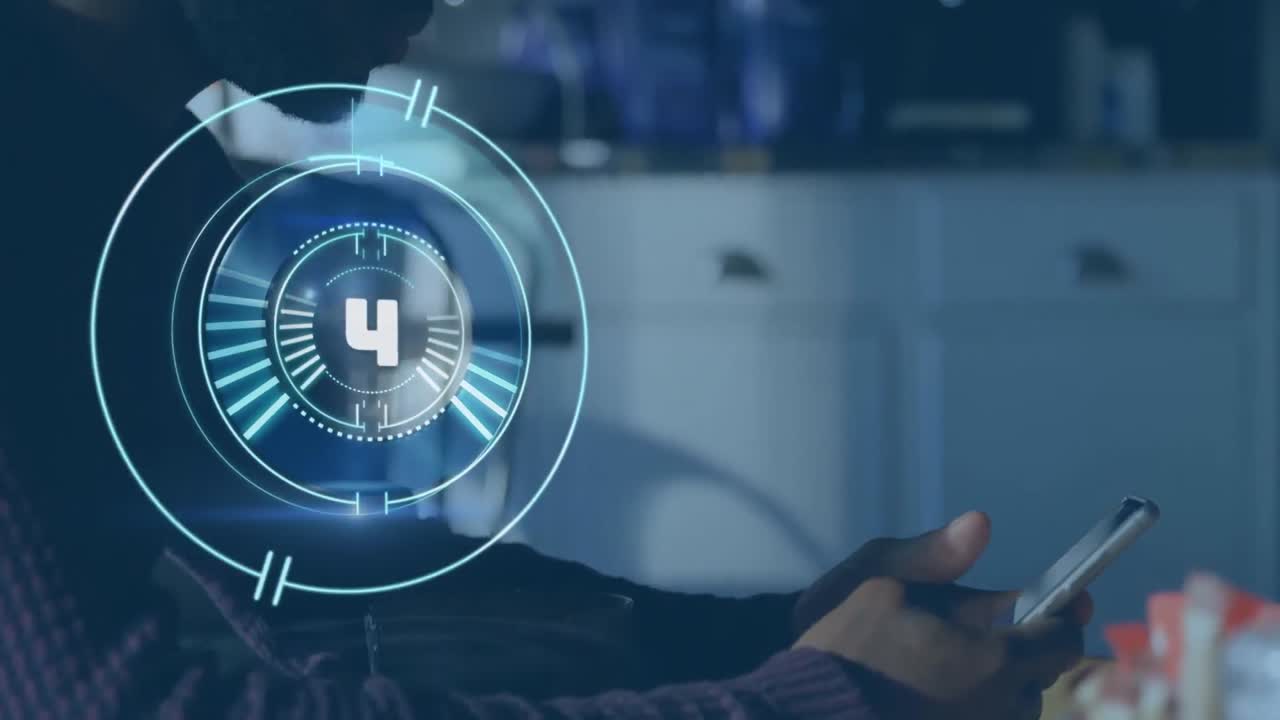 animación de la cuenta atrás y el escaneo del alcance sobre el hombre utilizando un teléfono inteligente