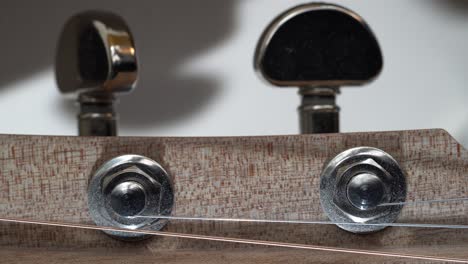 acoustic guitar, closeup of headstock, strings and tuners