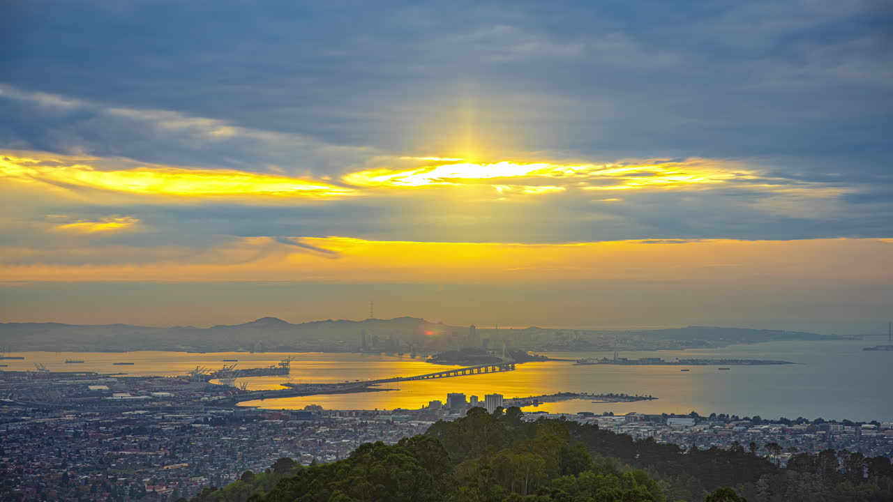 샌프란시스코의 아름다운 파노라마 풍경, 미국 황금 황혼