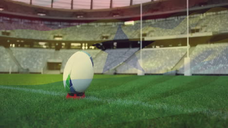in stadium, animation of rugby ball on field with ghana flag overlay