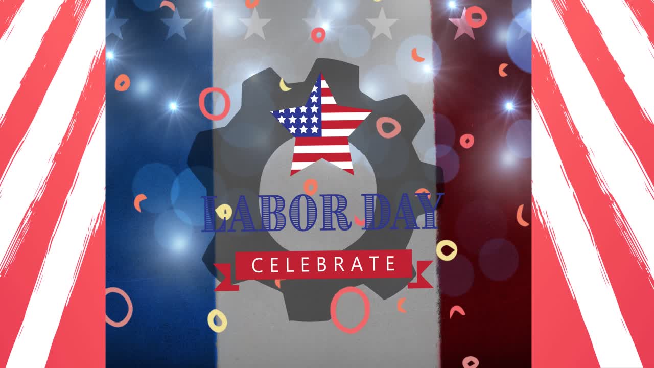 Animation of labor day celebrate text over american flag stars and stripes