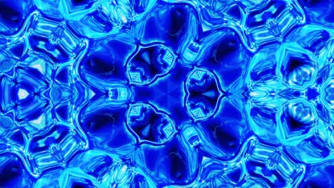 liquid symmetrical blue pattern like kaleidoscope with waves. 3d stylish looped abstract bg, wavy structure of brilliant liquid glass with beautiful gradient colors. 4k