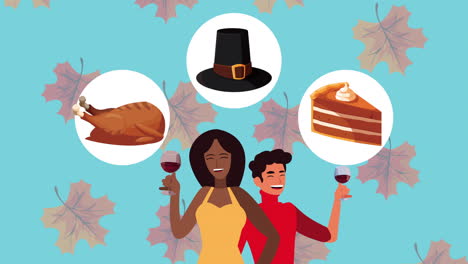 celebración de acción de gracias con pareja y comida