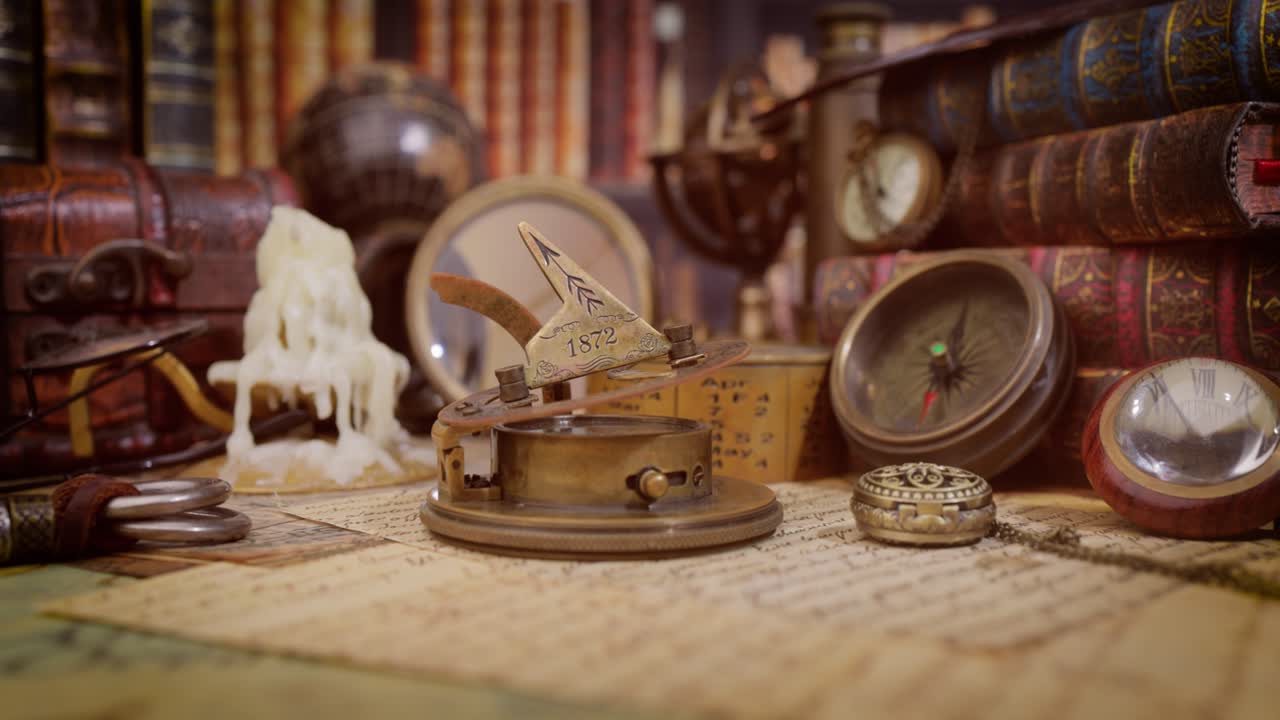 viajes y aventuras de estilo vintage. vintage vieja brújula y otros artículos vintage en la mesa.