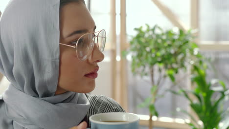 relax, coffee and idea with a muslim woman